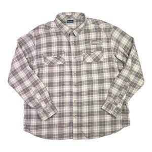 Columbia Men's XL PHG Flannel Shirt Vented Long Sleeve Plaid Taupe